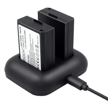 Set de 2 acumulatori LP-E10 1200 mAh si incarcator rapid dublu, pentru Canon EOS Rebel T3, T5, T6, T7, T100, Kiss X50, Kiss X70, EOS 1100D, 1200D, 1300D, 1500D, 20000D
