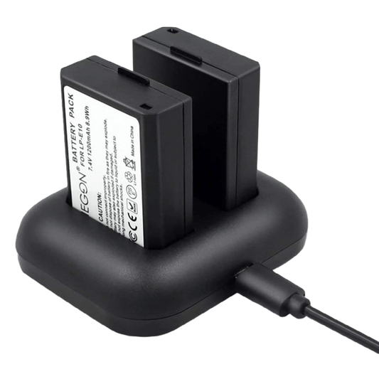 Set de 2 acumulatori LP-E10 1200 mAh si incarcator rapid dublu, pentru Canon EOS Rebel T3, T5, T6, T7, T100, Kiss X50, Kiss X70, EOS 1100D, 1200D, 1300D, 1500D, 20000D