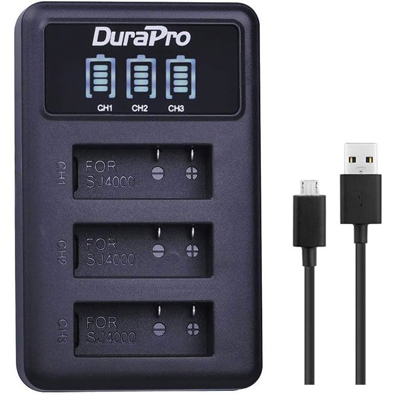 Set de 3 acumulatori PG1050 SJ4000 1180 mAh cu incarcator USB display LCD pentru AKASO EK5000 EK7000 SJCAM SJ4000 SJ5000 EKEN M10 4 carate H8 H9 H9R H8R GIT-LB101 GIT PG900