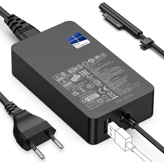 Incarcator tableta/laptop Surface Pro 11/10/9/8/7+/7/6/5/4/3/X, Windows Surface Laptop 7/6/4/4/3/2, Studio I5, Surface GO 4/3/2, Surface Book 3/2/1, 65W, cu iesire USB, negru