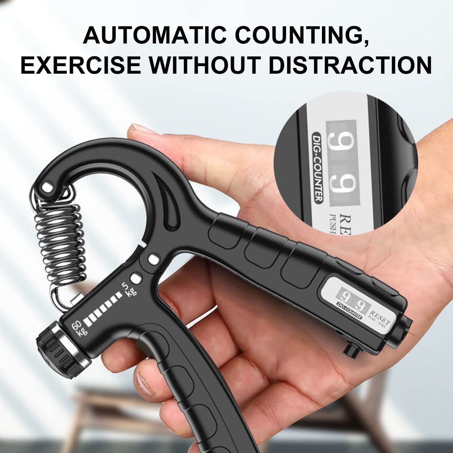 Set flexor cu functie de numarare, cu 2 flexoare, intaritor de prindere de numarare inteligenta cu arc din otel inoxidabil, rezistenta reglabila, antrenament de degete, prindere cu cinci degete pentru sportivi, muzicieni, 5-60 kg