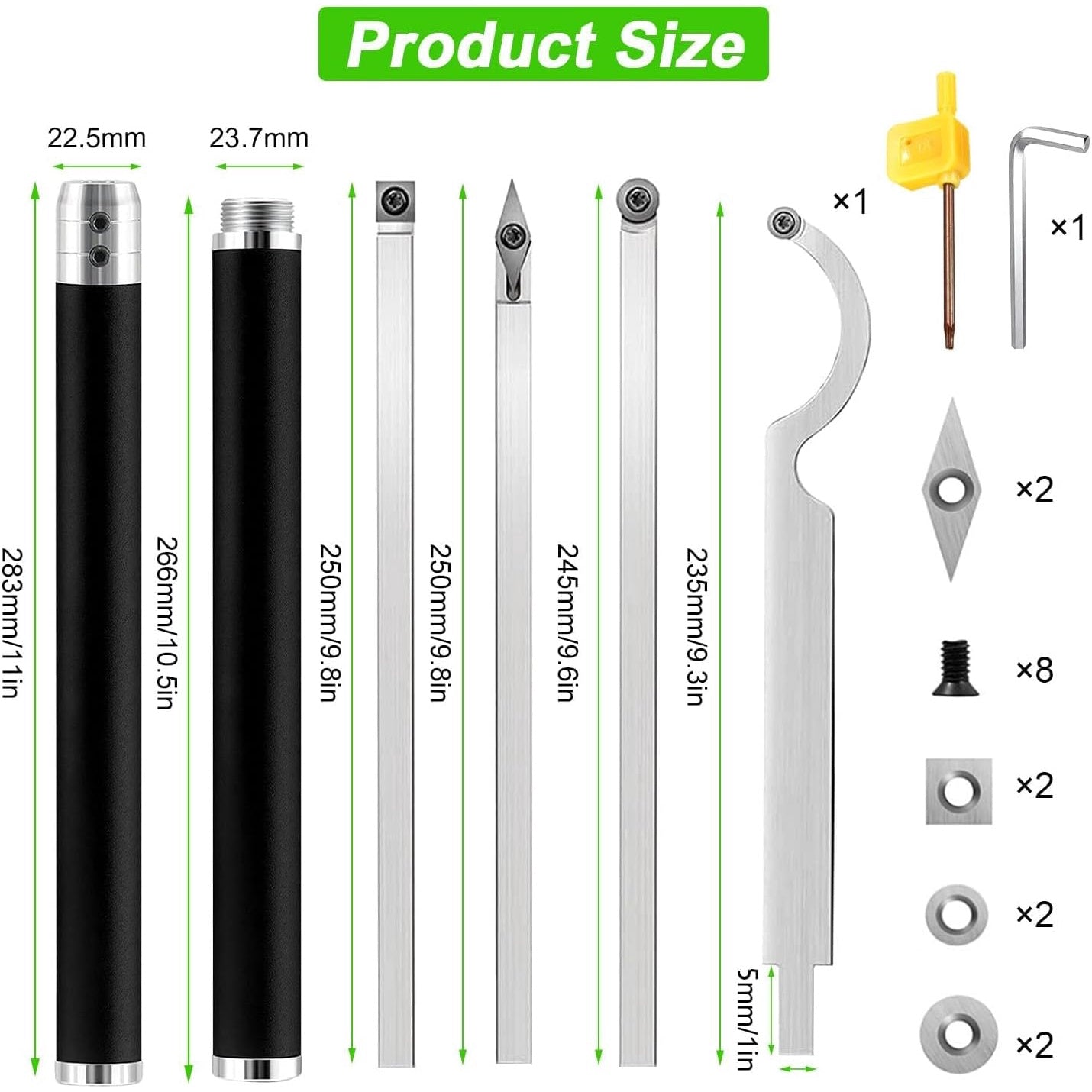Set unelte prelucrare lemn, cutite pentru strung lemn, cu placute amovibile din carbura si tije de prelungire, dalti strunjire in cutie de transport si depozitare din aluminiu