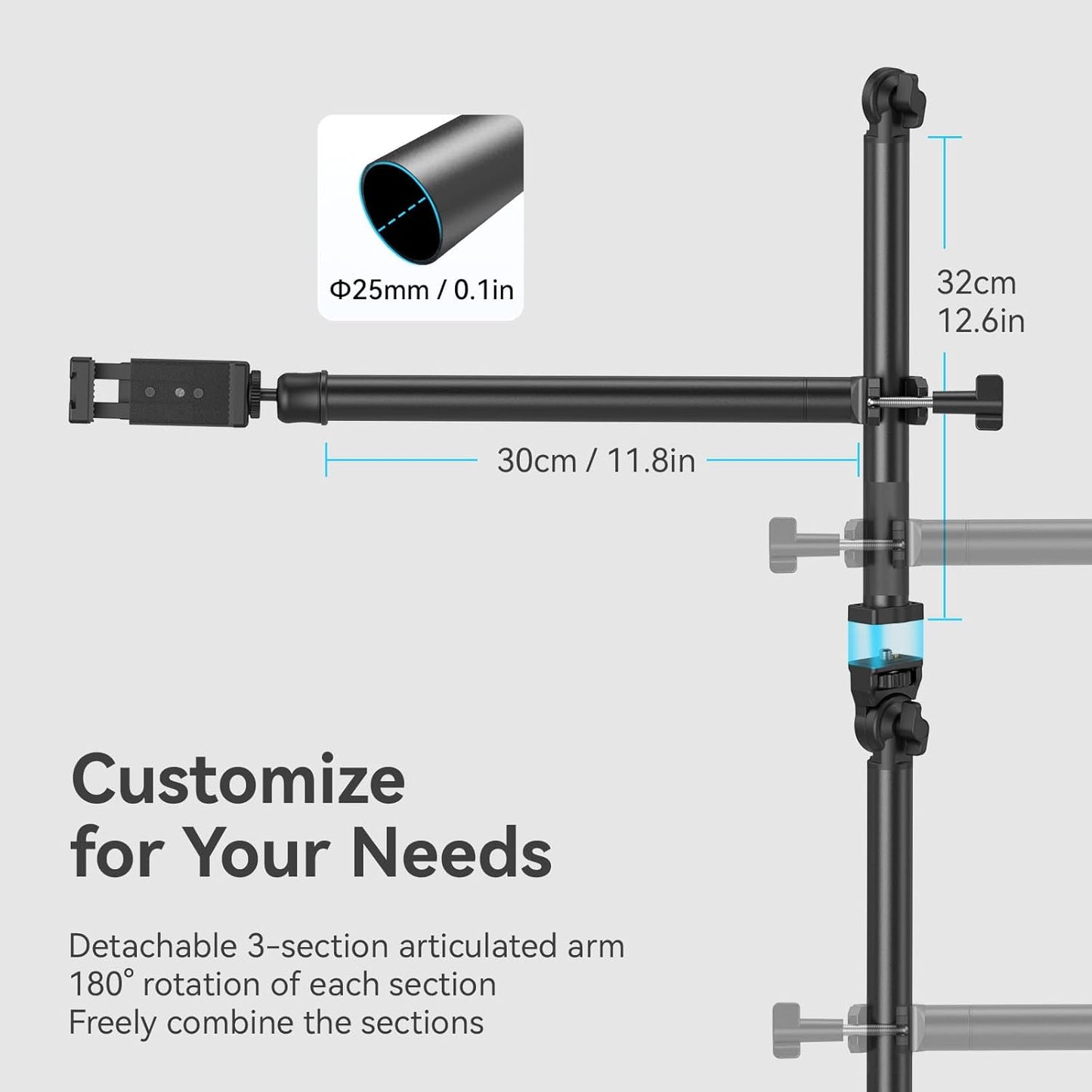 Stativ foto pentru camere DSLR, suport cu 2 brate SMALLRIG, brat detasabil flexibil, cap sferic 360°, cu surub 1/4 inch, clema C pentru fixare pe masa, ideal pentru fotografii, videografie, streaming live, vlogging si productie video profesionala