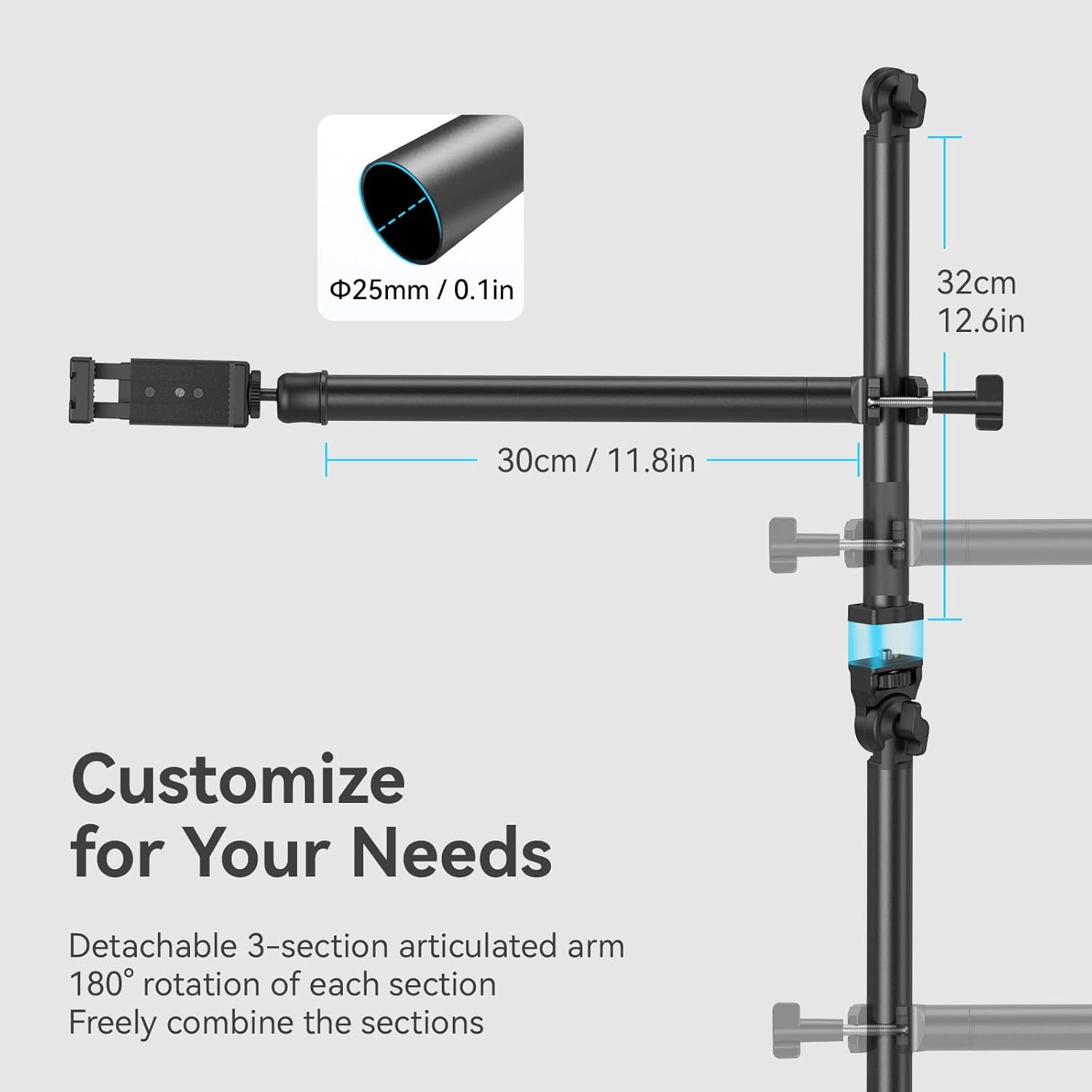 Stativ foto pentru camere DSLR, suport cu 2 brate SMALLRIG, brat detasabil flexibil, cap sferic 360°, cu surub 1/4 inch, clema C pentru fixare pe masa, ideal pentru fotografii, videografie, streaming live, vlogging si productie video profesionala