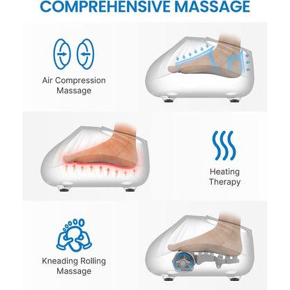 Aparat de masaj Shiatsu cu functie de caldura, telecomanda, perne cu aer comprimat, role, temporizaror, panou de control cu touch, Renpho, alb