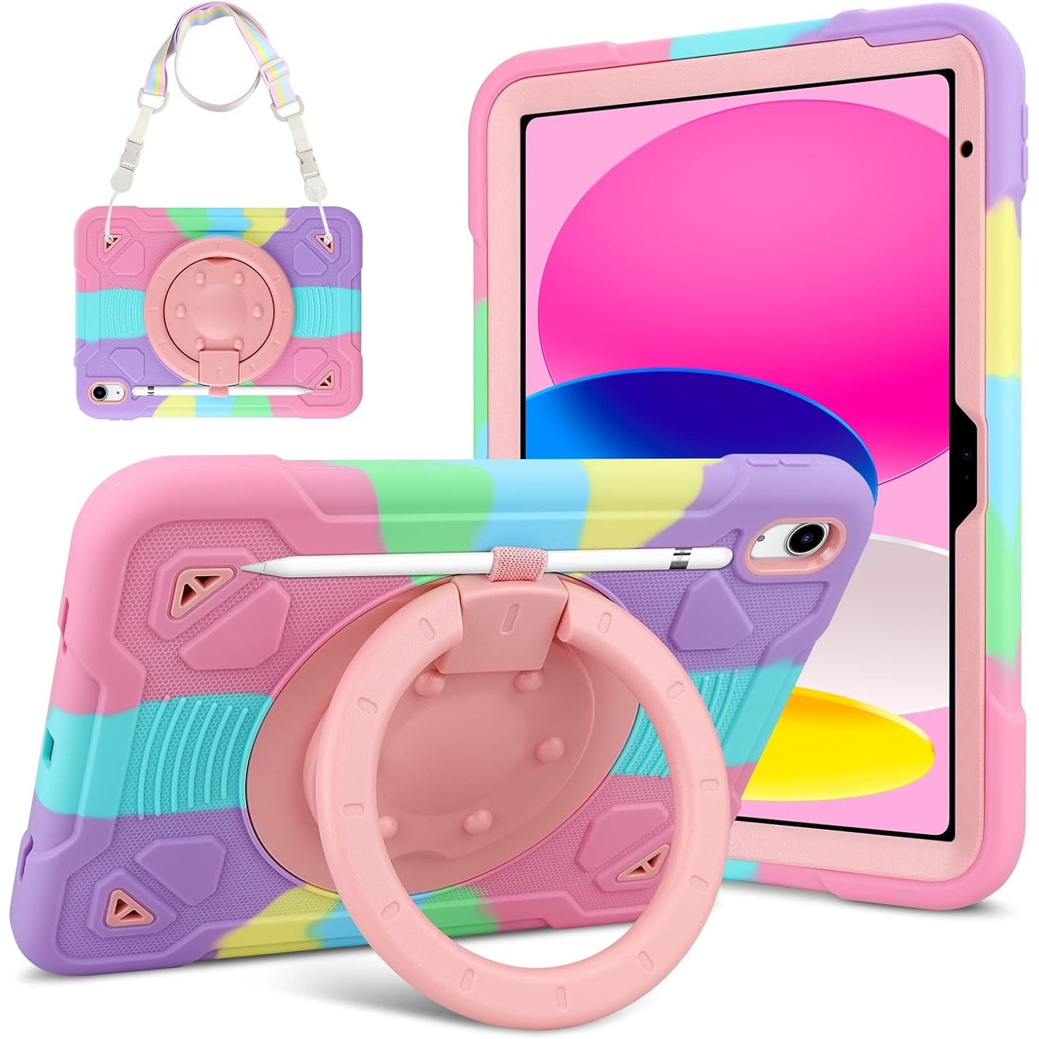 Husa Coolden pentru iPad A16 a 11-a generatie, iPad a 10-a generatie (10, 9 inch) 2022, pentru copii, rezistenta la socuri, cu suport rotativ, curea de umar si suport pentru stilou pentru iPad 11 2025