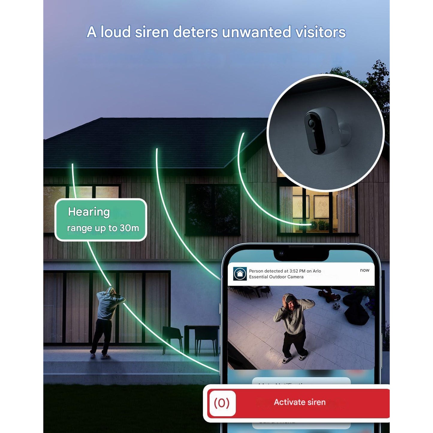 Camera de supraveghere Arlo Essential HD, set 3 bucati cu panouri solare, wireless, video 1080p, vedere nocturna, color cu lumina, senzor de miscare, alarma, audio bidirectional, compatibil Smart Home