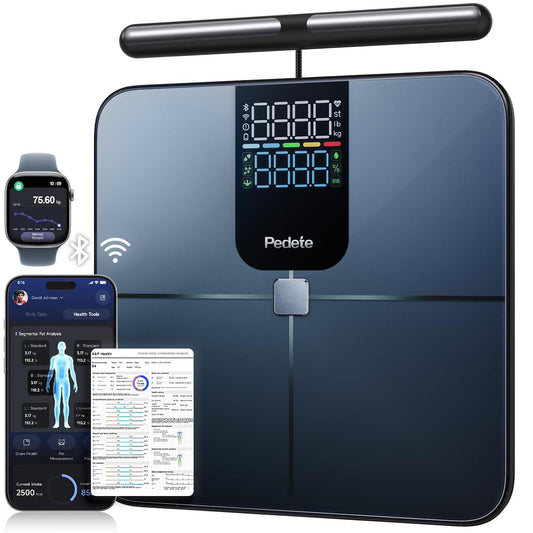Cantar inteligent corporal 8 electrozi cu manere, analiza profesionala 45+ parametri (grasime, masa musculara, IMC), BIA Dual Frequency, monitor ritm cardiac, bluetooth si aplicatie A&P Health, ecran LED, 180 kg, pentru fitness si sanatate