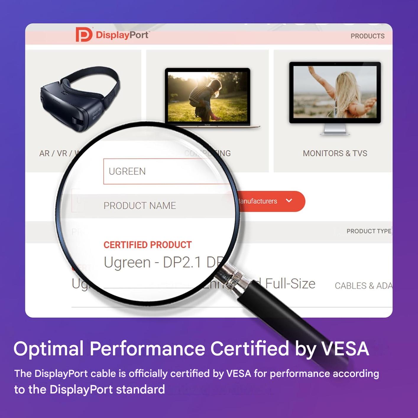 Cablu DisplayPort 2.1 UGREEN, VESA certificat, de 5 m, 16K@30Hz, 8K@240Hz, 4K@240Hz, 54Gbps, HDR, HDCP 2.2, DSC 1.2a, FreeSync & G-Sync, cablu DP gaming PC/monitor, compatibil DP 2.0/1.4