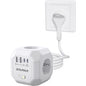 Prelungitor cub cu 4 prize, 2 USB-A su 2 USB-C PD 35W, 4000W, comutator ON/OFF, cablu de 2 m, 7.6 x 7.8 cm, alb