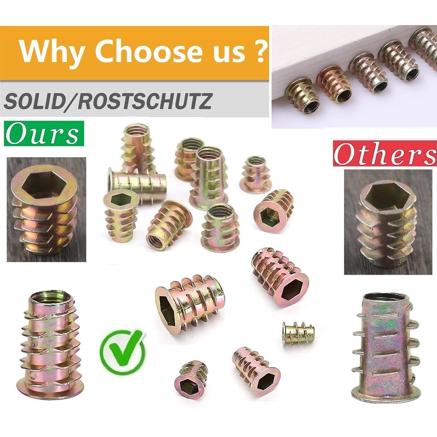 Set 170 piulite, cap haxagonal, M4 M5 M6 M8, din aliaj de zinc, pentru lemn