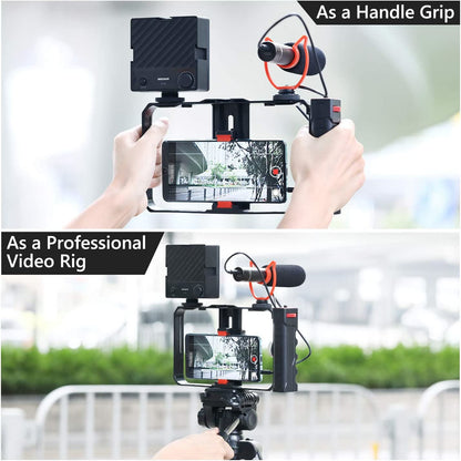 Cadru video rig pentru smartphone cu filet 1/4, utilizare orizontala sau verticala, montare trepied, din Aluminiu prelucrat CNC, pentru iPhone 11 Pro, 11 Pro Max, X, Xs, Huawei, Samsung