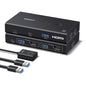 Comutator KVM HDMI pentru 2 PC-uri si 1 monitor, rezolutie pana la 4K 60Hz, 3x USB-A + 1x USB-C USB 3.0, transfer date 5Gbps, partajare tastatura, mouse, imprimanta si stick USB, suport HDR10+, VRR, G-Sync si FreeSync, comutare prin buton si telecomanda