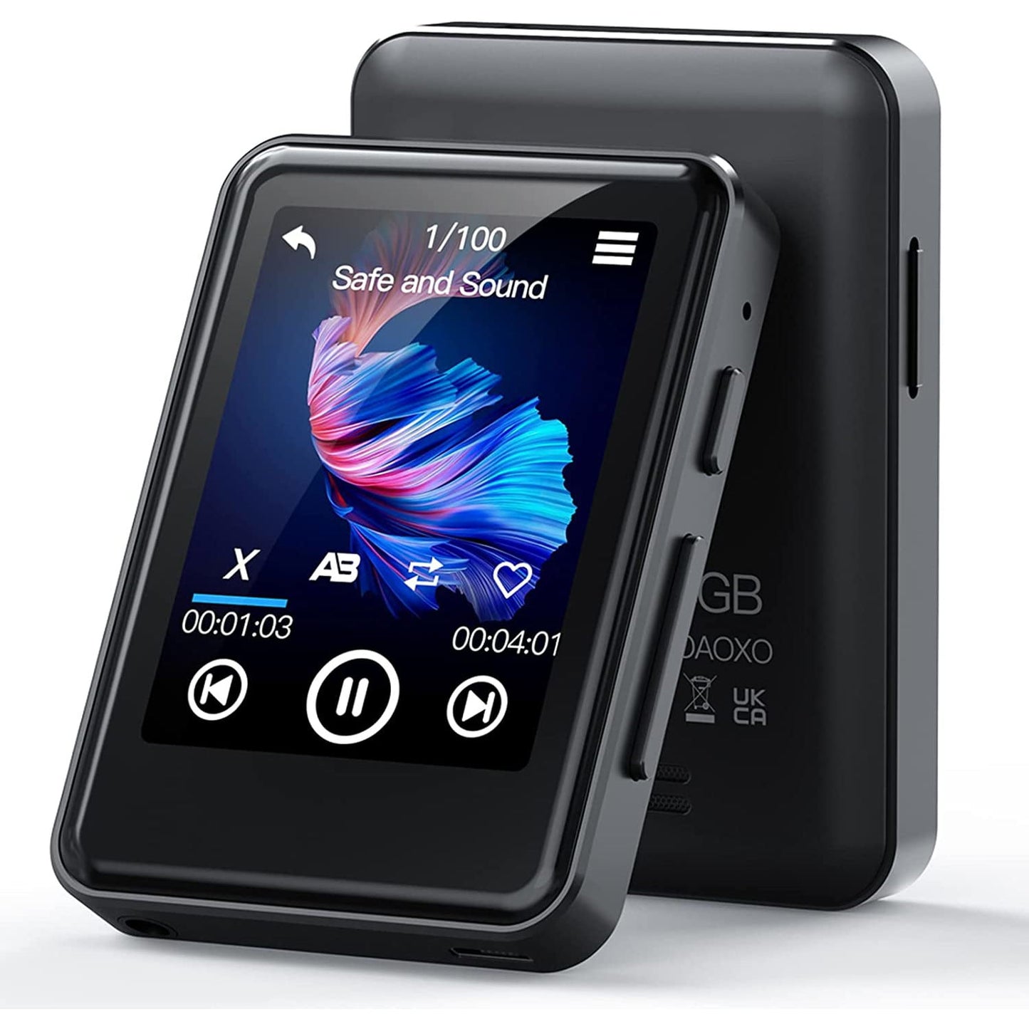 MP3 Player 64 GB cu Bluetooth 5,2, touchscreen 2,4 inch, difuzor incorporat, sunet HiFi, Ebook, ceas cu alarma, Radio FM, inregistrare voce, negru