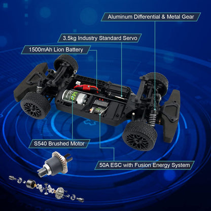 Masina RC cu telecomanda 2.4G, scara 1:12, 48 km/h, 4WD, cu 2 acumulatori reincarcabili 1500 mAh, Exbonzai Comet Racer