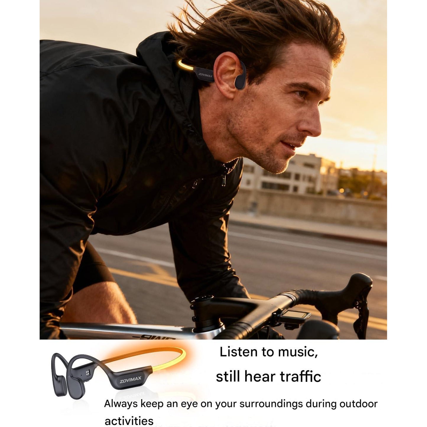 Casti Bluetooth 6.0 Bone Conduction cu LED, IP68 Waterproof, Wireless Open-Ear, microfon incorporat, autonomie lunga de 12 ore, conductie osoasa, pentru alergare, ciclism si fitness