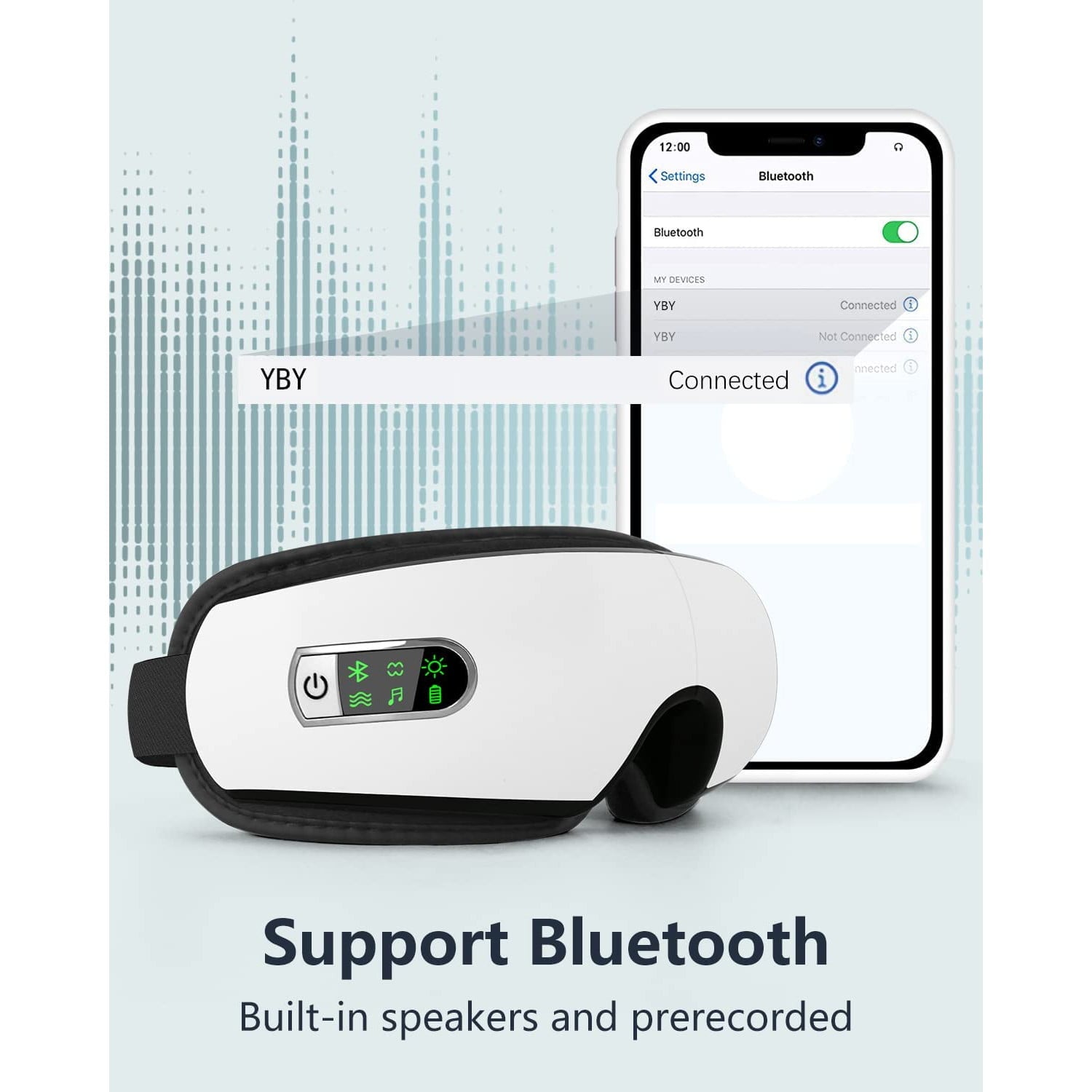 Aparat de masaj ocular cu Bluetooth, 5 moduri de masaj, ochelari pliabili pentru masare ochi, cu functie caldura, presiune si vibratie, Salipt