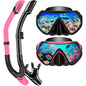 Set masca de snorkeling profesionala anti-ceata cu snorkel, cureaua reglabila, inchidere cu bila, sticla securizata, din silicon alimentar de inalta calitate, pentru barbati si femei, masca de scafandru pentru scufundari, negru/roz