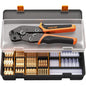 Set cleste de sertizat pini conectori cu 240 terminale conductori 0,25 - 2,5 mm², conectori mama-tata cu mansoane de protectie, cu cutie de depozitare si transport