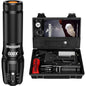 Lanterna tactica LED, din aluminiu, 15000 lumeni, profesionala, focus ajustabil, acumulator inclus, 5 moduri iluminare, rezistenta la apa, incarcare USB, sursa XML-U2