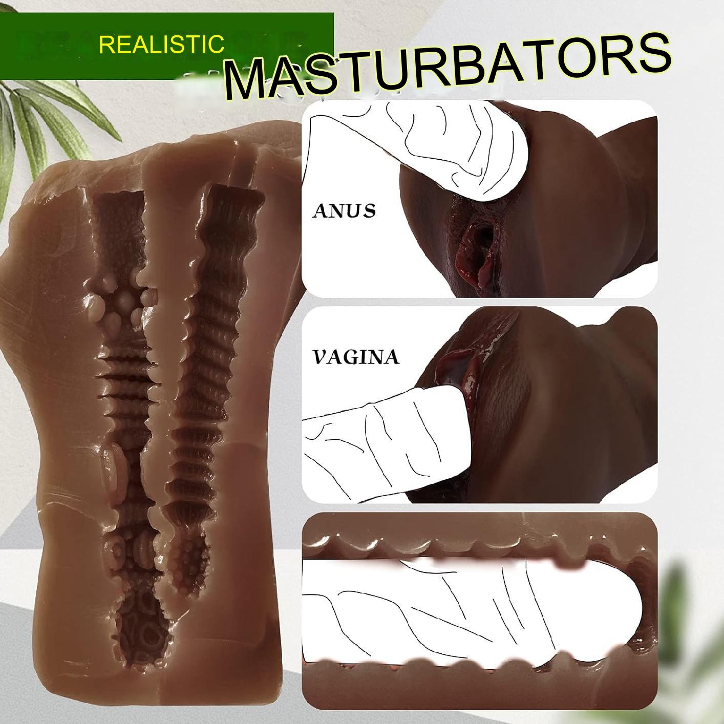 Masturbator realist, jucarie sexuala cu textura interioara stimulativa, tip vagin si anus, culoare ciocolata neagra