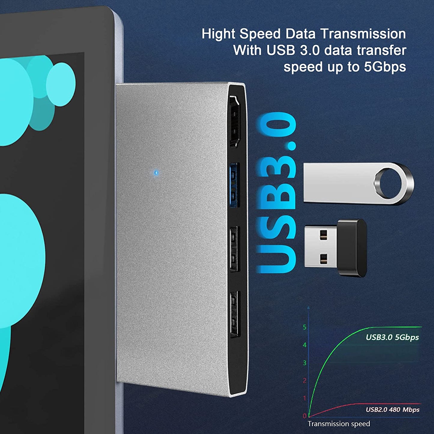 Hub adaptor pentru Surface Pro 5/Pro 6, statie de andocare cu HDMI 4K, USB 3.0, 2 USB 2.0, cititor de carduri SD si Micro SD si carcasa din aluminiu