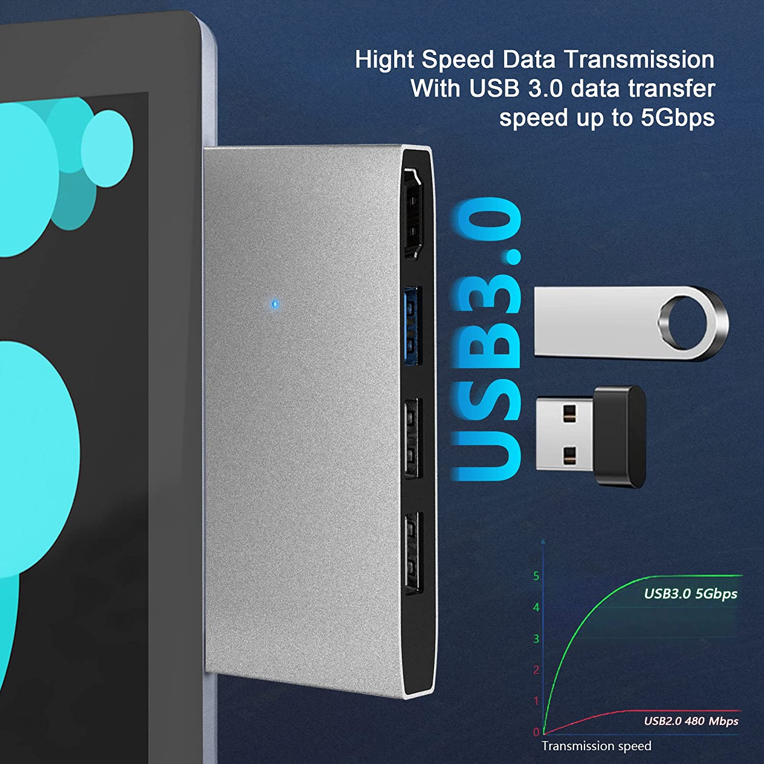 Hub adaptor pentru Surface Pro 5/Pro 6, statie de andocare cu HDMI 4K, USB 3.0, 2 USB 2.0, cititor de carduri SD si Micro SD si carcasa din aluminiu