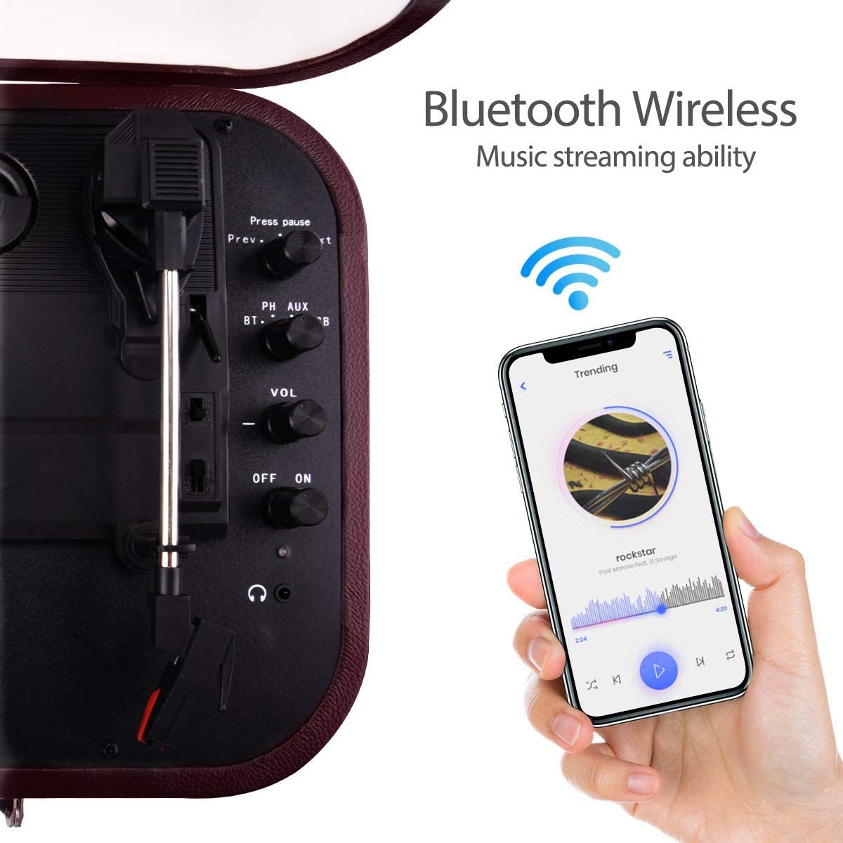 Pick-up Voksun, bluetooth 5.0, AUX, Card SD, USB, boxe incorporate, design tip servieta