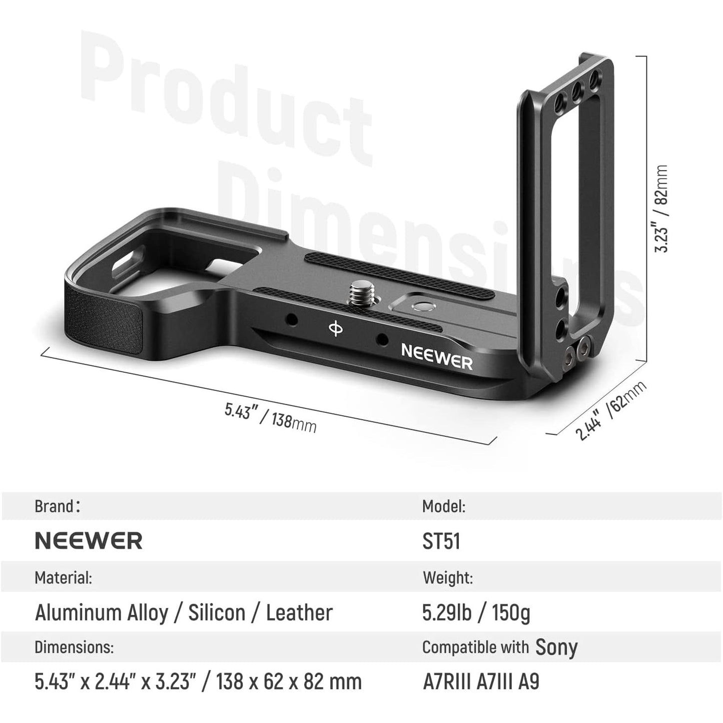 Placa de montare pentru camera Sony A7RIII A7III A9, din aluminiu, cu placa eliberare rapida stil Arca, pentru reglare orizontala si verticala, Neewer ‎45121600