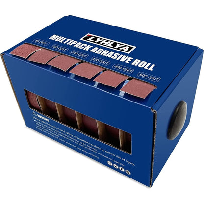 Set de 6 role smirghel 2, 5 cm x 8 m cu dozator, hartie abraziva pentru finisare mobila din lemn si lustruire auto, granulatii multiple 80/150/240/320/400/600, ideal pentru slefuire manuala si proiecte DIY