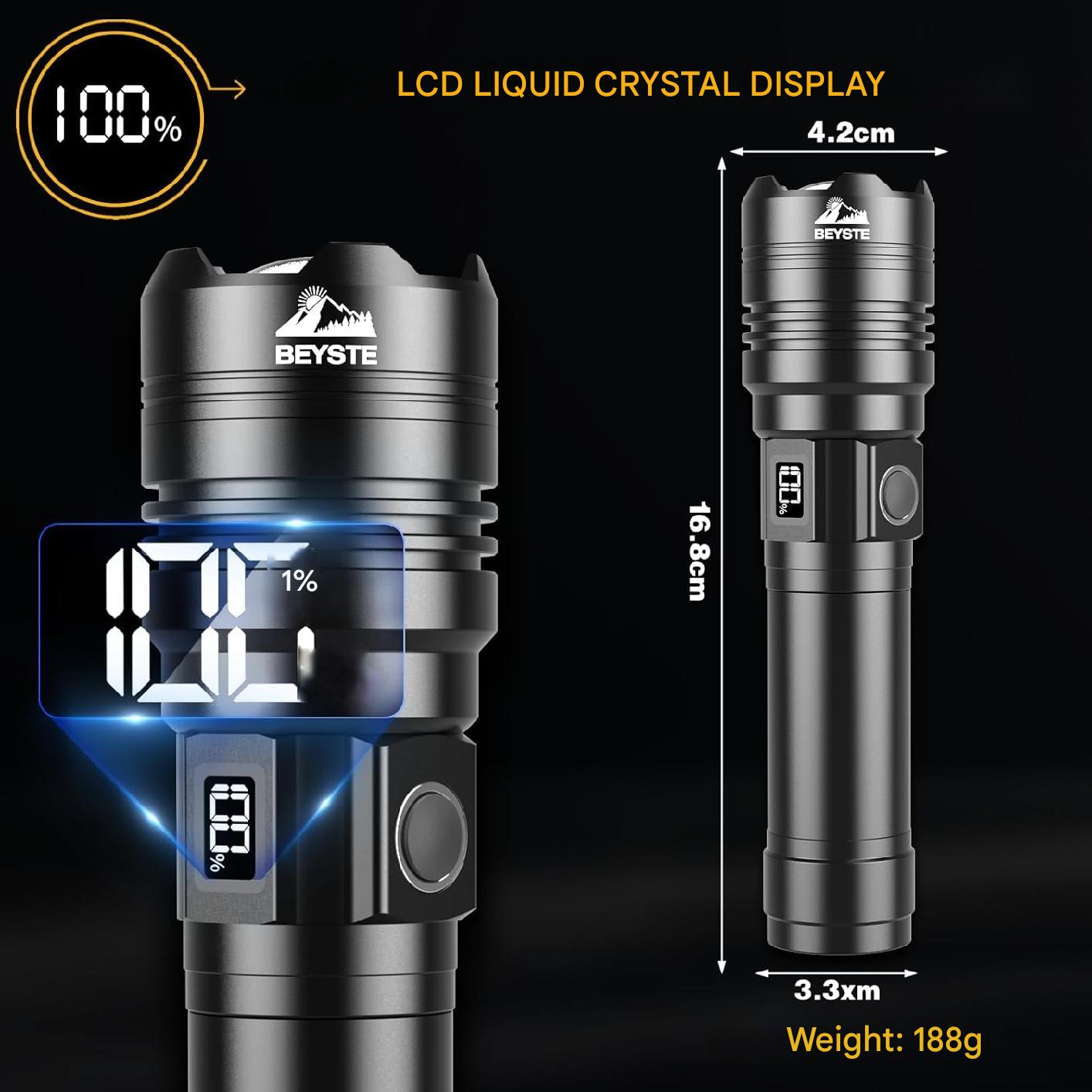 Set lanterna tactica LED cu lanterna UV mini si lampa de citit, lanterna reincarcabila din aluminiu, cu afisaj digital, impermeabila IPX6, iesire USB, in cutie de transport si depozitare