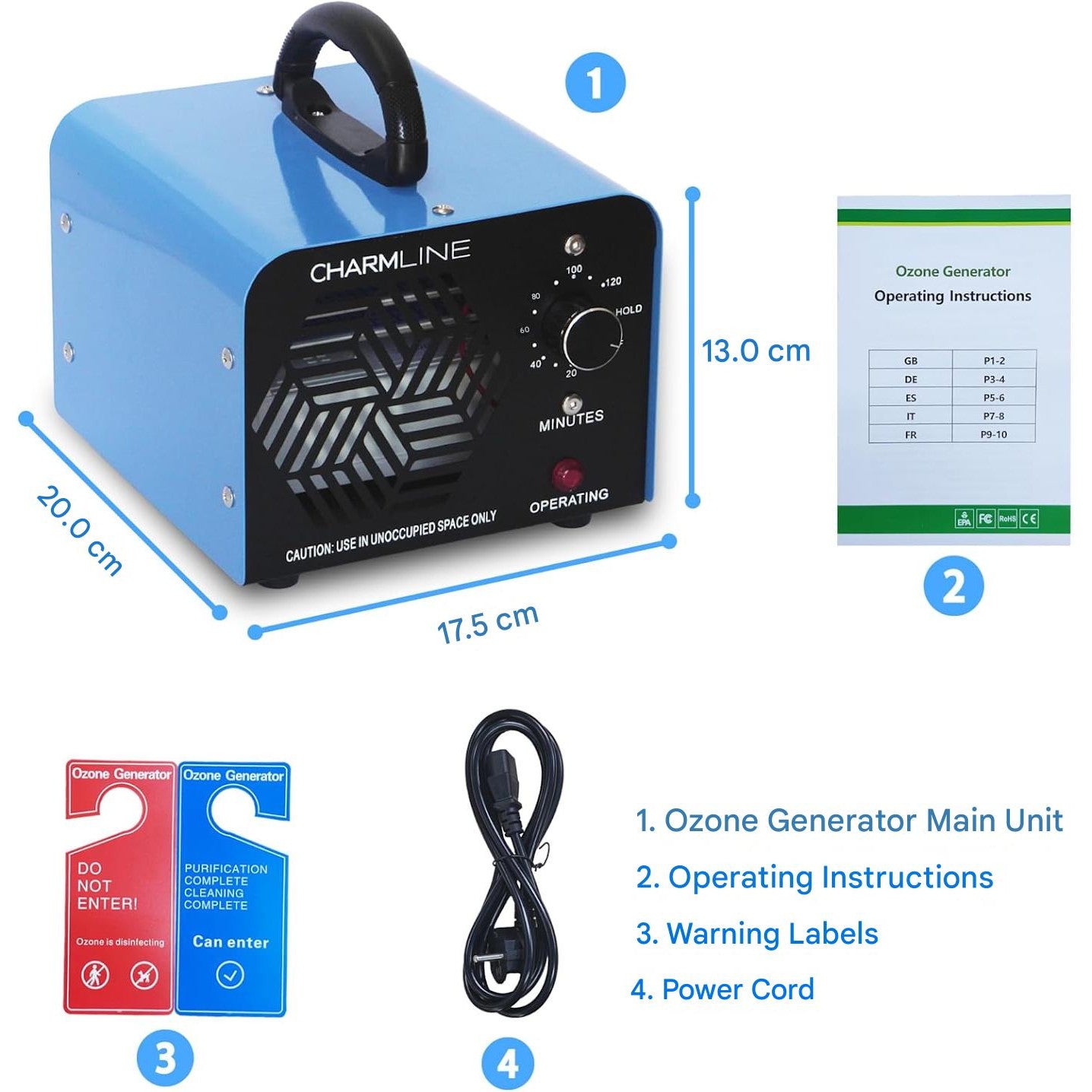 Generator profesional de ozon, 40000 mg/h, dezinfectare, purificator aer, eliminare rapida a mirosurilor in camere, masini si zone cu animale pentru spatii de pana la 300 m²