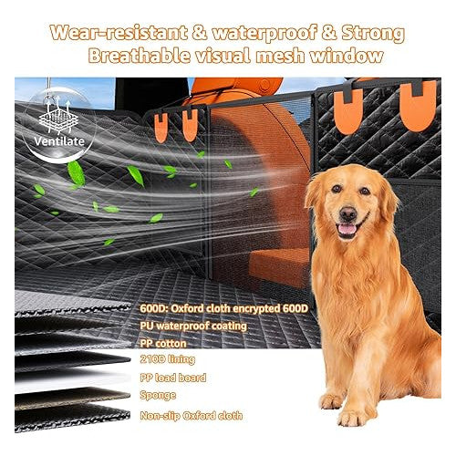 Husa auto de protectie bancheta si transport animale, pentru caini si pisici, 135 x 63 cm, impermeabila, cu fereastra din plasa, parte inferioara rigida, geanta de depozitare, pentru toate masinile
