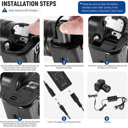 Baterie Dummy pentru LP-E6 LP-E6N LP-E6NH cu mufa si adaptor de alimentare, acumulator fals compatibil cu Canon EOS R Ra R3 R5 R5C R6 R6II R7 5D 6D 7D Mark II/III/IV 5DS 5DSR