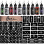 Kit de tatuaje temporare cu 10 sticle de cerneala diferite de 15 ml si 84 sabloane diferite, rezistente la apa, usor de utilizat