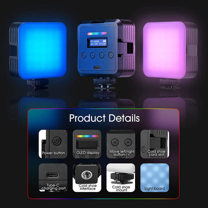 Lampa video LED RGB, lumina continua cu montura cold shoe, CRI 97+, 2500K-8500K, baterie 2000mAh, Neeweer, pentru camera, smartphone, GoPro