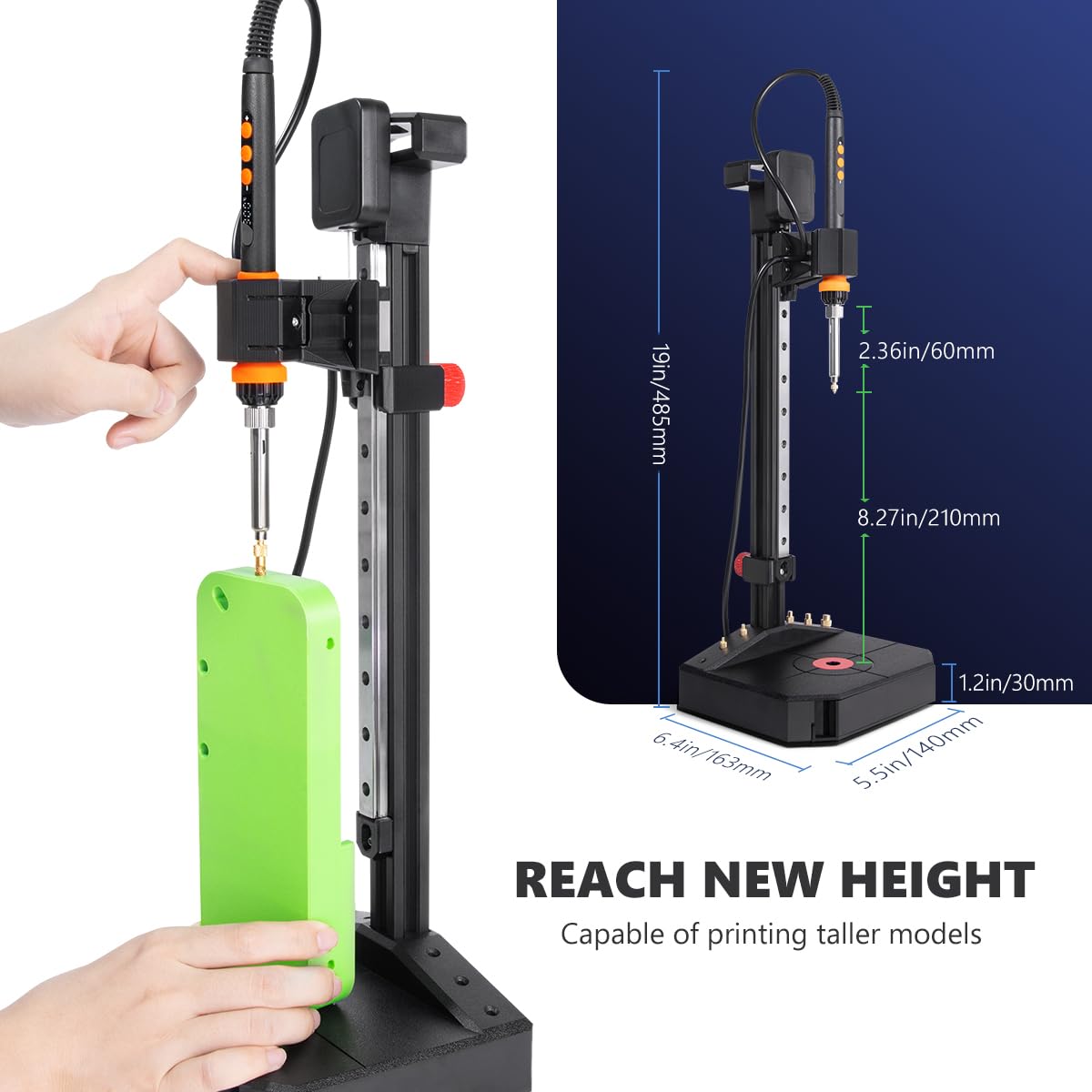 Instrument profesional de insertie termica PRO Heat Set 90W, kit complet topire insertii filetate, ghidaj liniar 210 mm, suport reglabil pe inaltime, afisaj digital 180-500°C, set 30 insertii M3 + 6 varfuri M2-M8, pentru imprimare 3D PLA/ABS/PETG