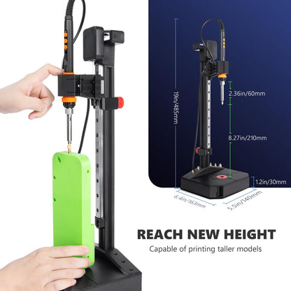 Instrument profesional de insertie termica PRO Heat Set 90W, kit complet topire insertii filetate, ghidaj liniar 210 mm, suport reglabil pe inaltime, afisaj digital 180-500°C, set 30 insertii M3 + 6 varfuri M2-M8, pentru imprimare 3D PLA/ABS/PETG