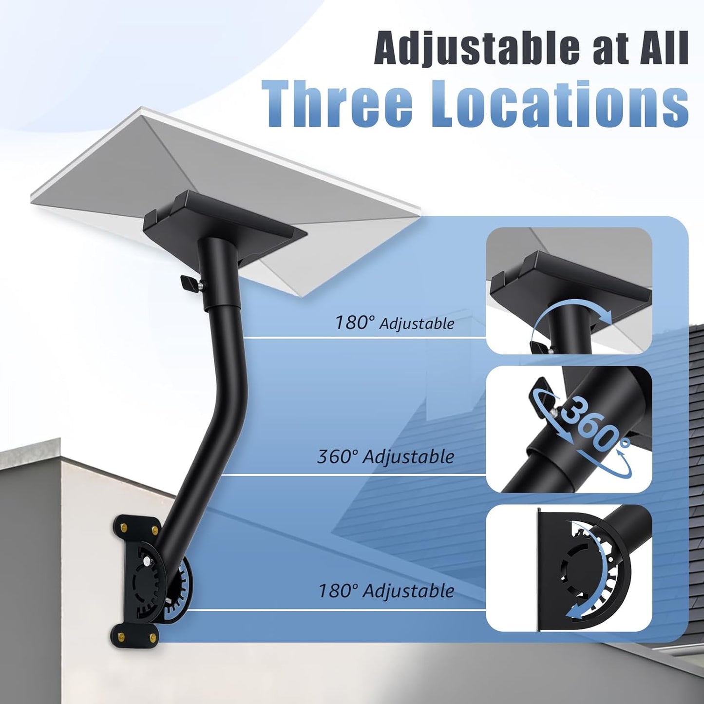 Suport reglabil pentru antena Starlink Gen 3, rotire 360°, cu adaptor pentru teava, kit montare pe perete si acoperis, din metal, negru