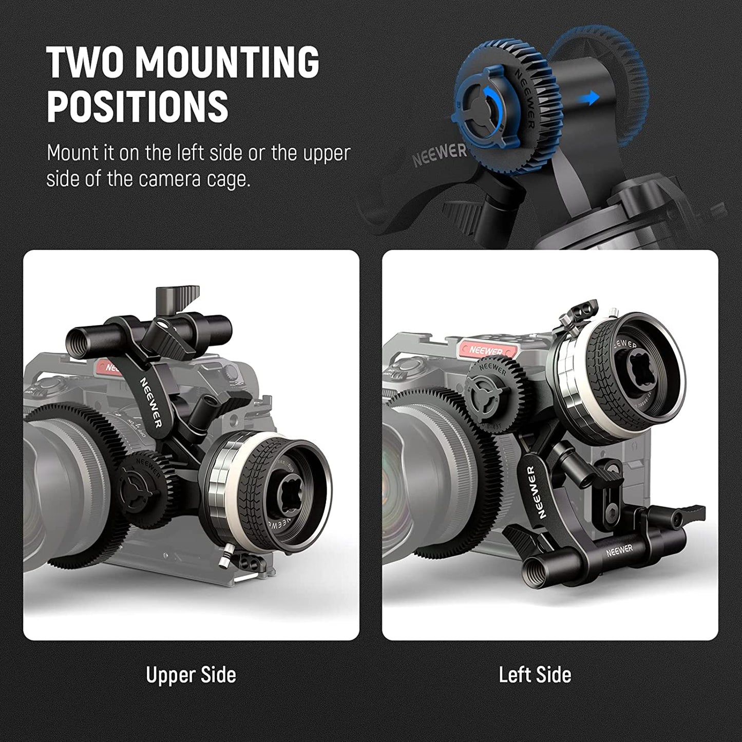 Adaptor follow focus mini pentru obiectiv de pana la 114 mm, cu tija de 15 mm si clema, cu opritoare A/B, pentru cage, camera foto mirrorless, DSLR, Neewer PG001