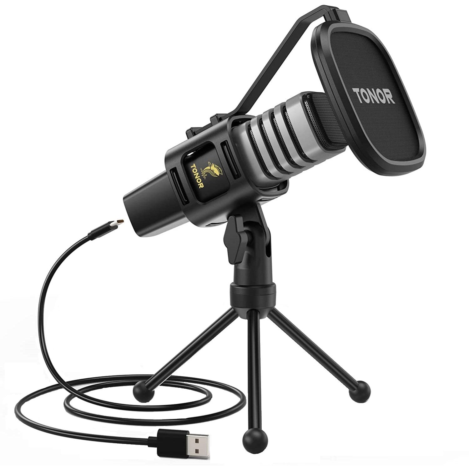 Microfon USB cu suport si filtru pop, Tonor TC30, plug and play, microfon condenser cardidoid pentru inregistrare, streaming, Podcast, Youtube, compatibil PS4, PC, Laptop