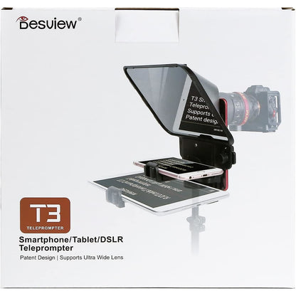 Kit teleprompter cu telecomanda si adaptoare obiectiv, pentru smartphone si tableta pana la 11 inch, cu aplicatie dedicata, pentru camere DSLR si smatphone