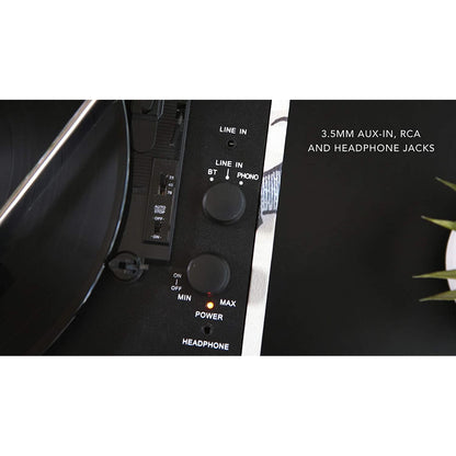Pick-up tip servieta cu Bluetooth 5.0, difuzoare incorporate, AUX, cu 3 viteze, design steag britanic, Victrola VSC-550BT