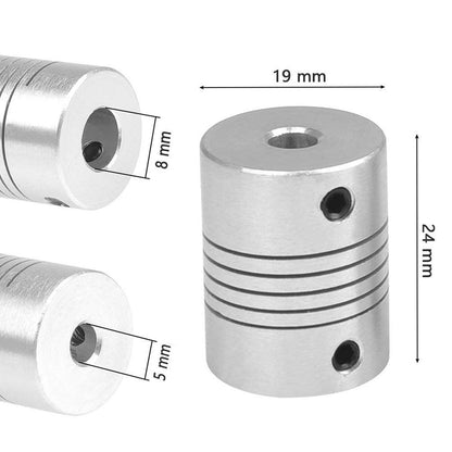 Set de 10 cuplaje flexibile NEMA 17, aliaj aluminiu, 5 mm la 8 mm, lungime 25 mm, diametru 19 mm, pentru motoare pas cu pas, imprimante 3D RepRap si masini CNC, include cheie hexagonala