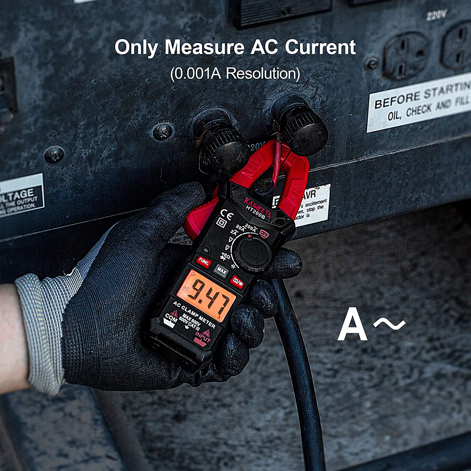 Multimetru digital tip cleste, aparat de masura AC/DC, 2000 counts, ecran LCD iluminat CAT III 600V, Kaiweets HT200B