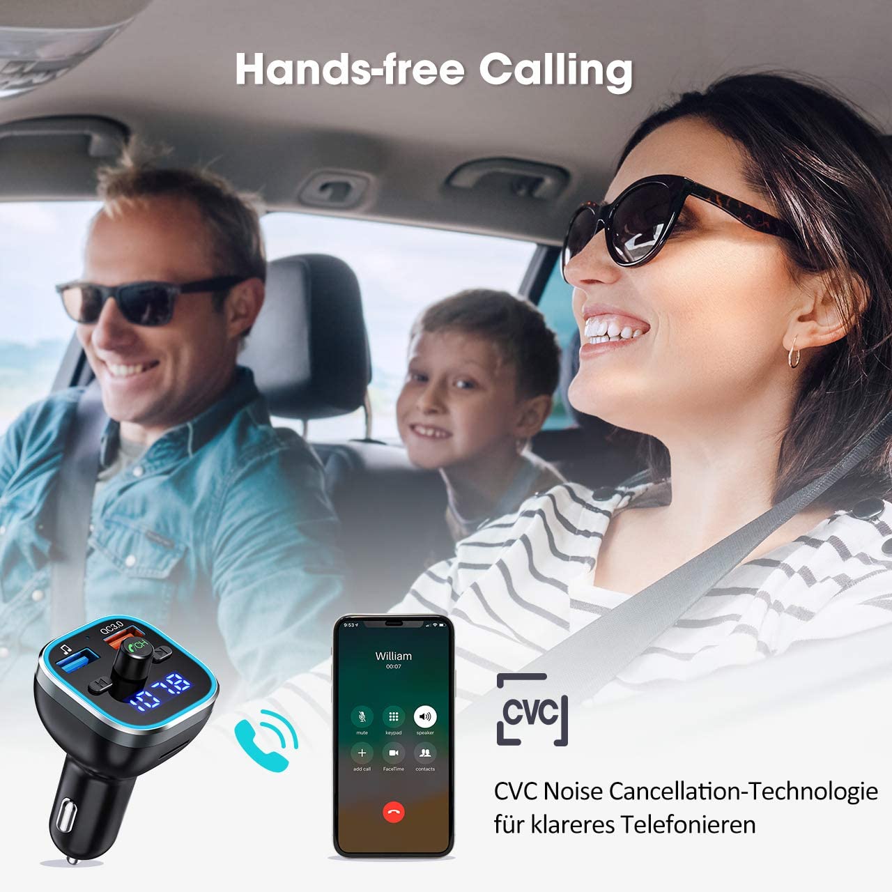 Modulator FM Bluetooth 5.0 , Transmitator FM , Quick Charge 3.0 ,LED , MP3 player, Aux In, FM kit, USB 2.4A, QC3.0 , micro SD, Stick USB
