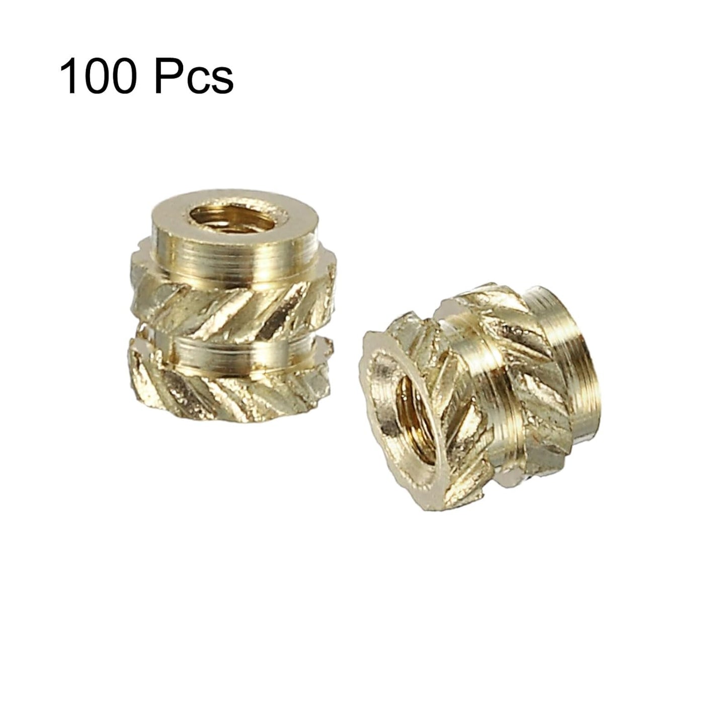 Insertii filetate din alama QUARKZMAN M1 x 0.25, Ø2 x 1.8 mm, set 100 buc, piulite moletate termofixabile pentru plastic, heat set inserts pentru imprimare 3D, filet metric interior, montaj prin caldura sau ultrasunete, rezistente la coroziune