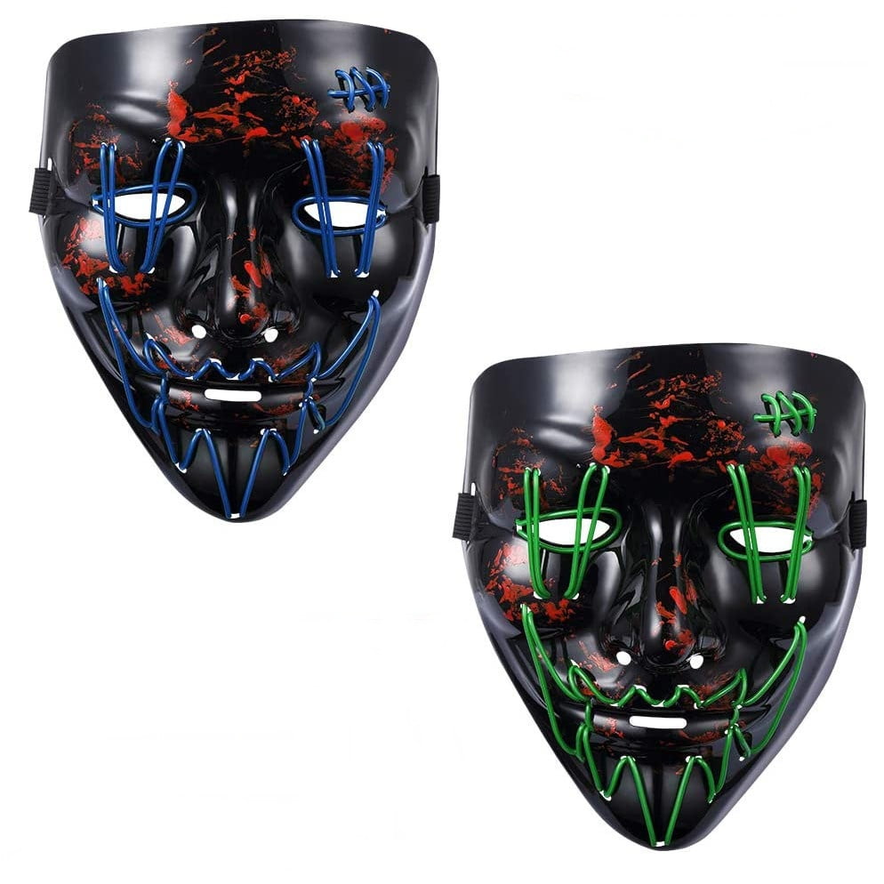 Set 2 Masti Purge Halloween cu led , cu fir electroluminescent de neon , masca purge horror luminoasa , carnaval , craciun