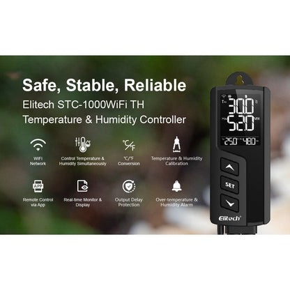 Priza smart, termostat digital Wi-Fi, controler temperatura si umiditate cu 2 iesiri, comutator racire si incalzire, control prin aplicatie, sonda 2 in 1, STC-1000PROTH