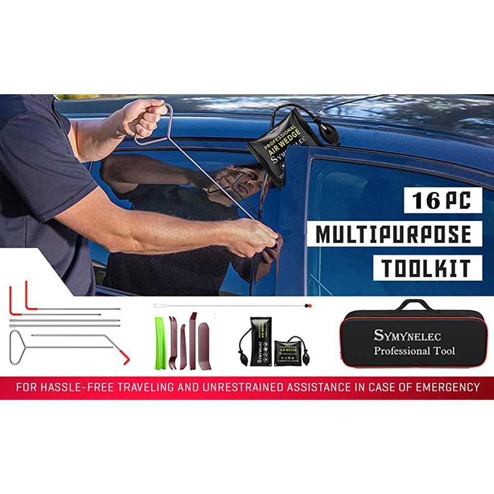 Kit de deblocare portiera auto 16 piese, cu perne de aer, tije cu prelungire, scule demontare plastic si geanta de transport, pentru deschidere usa